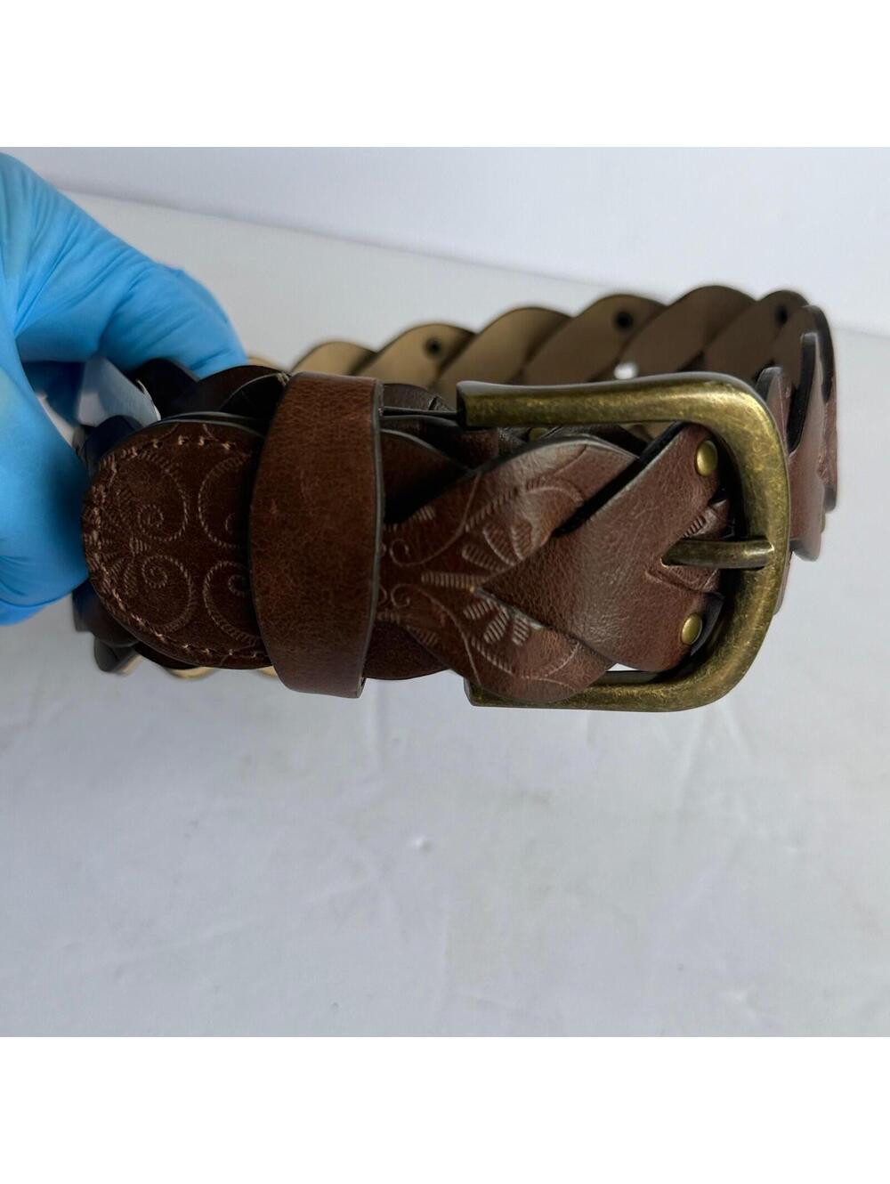 Kohl's Brown Braided Embossed Belt Women's Size 1X Antique Brass Buckle - Picture 3 of 6